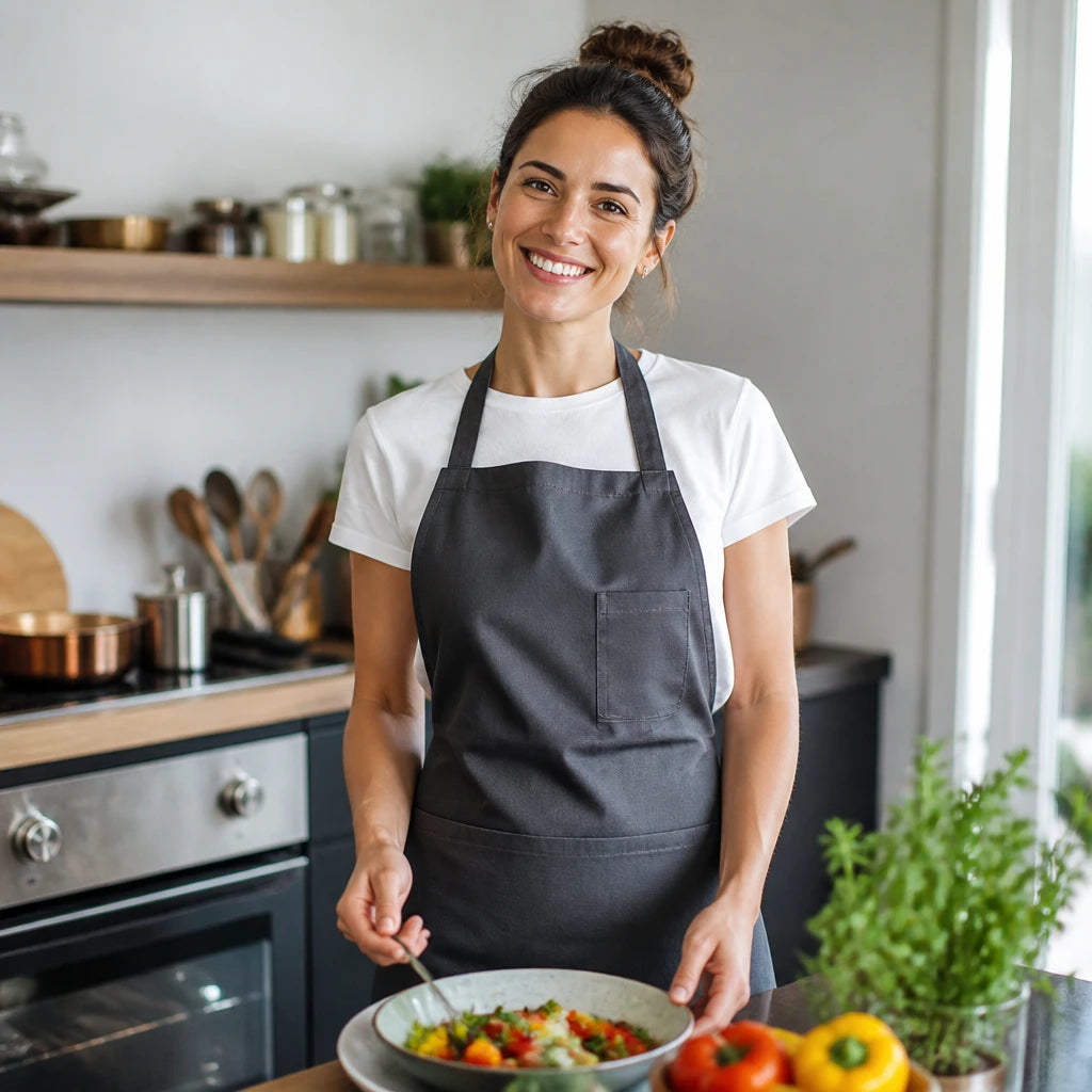 Client portant son tablier professionnel en cuisine