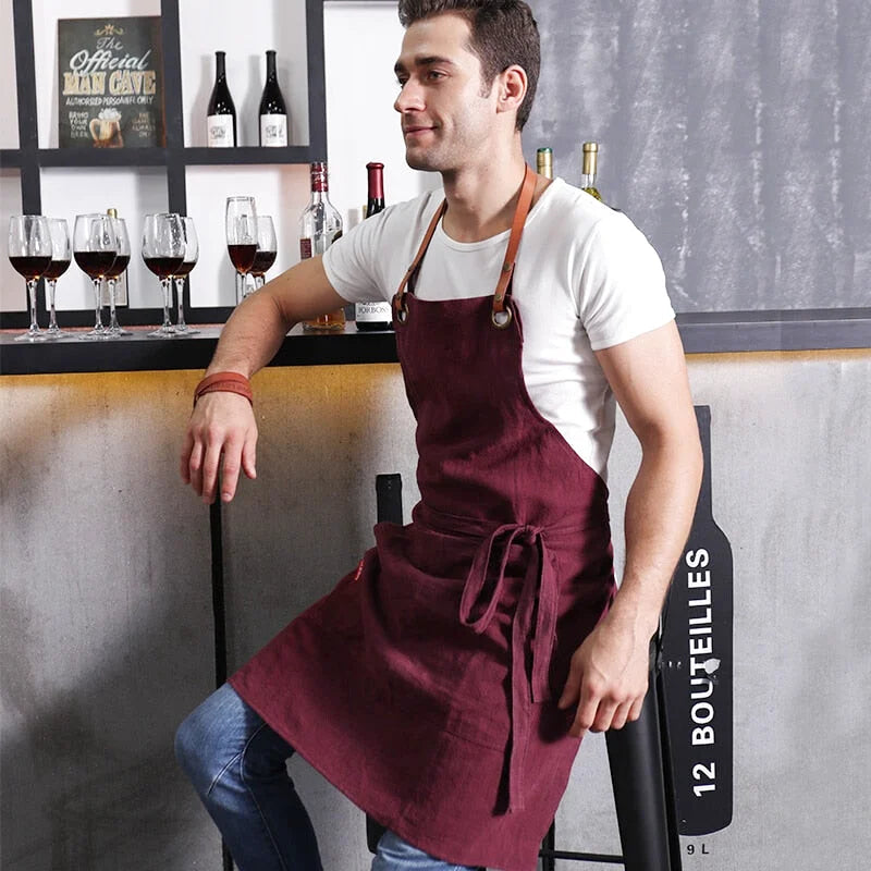 Tablier en Lin et Cuir