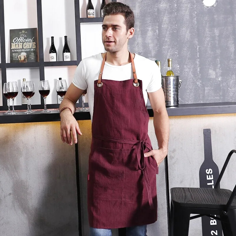 Tablier en Lin et Cuir