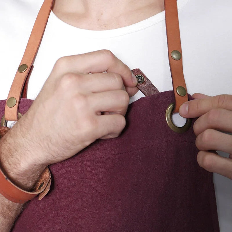 Tablier en Lin et Cuir