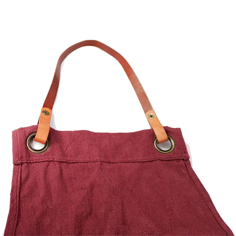 Tablier en Lin et Cuir