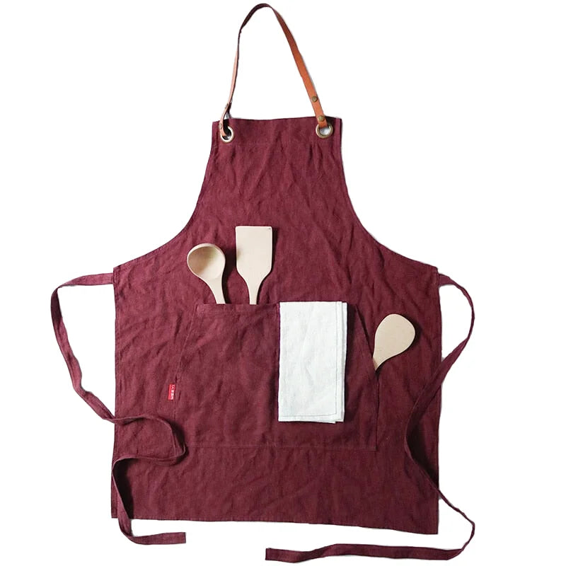 Tablier en Lin et Cuir