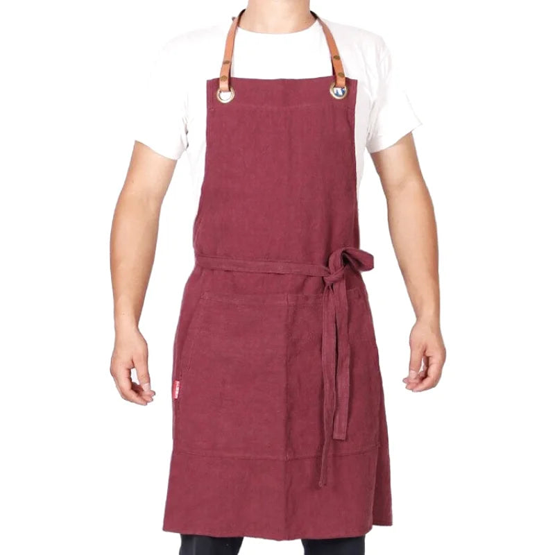 Tablier en Lin et Cuir